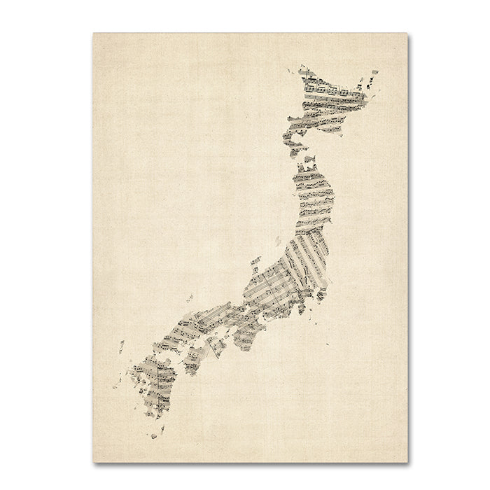 Michael Tompsett Old Sheet Music Map of Japan 14 x 19 Canvas Art Image 1