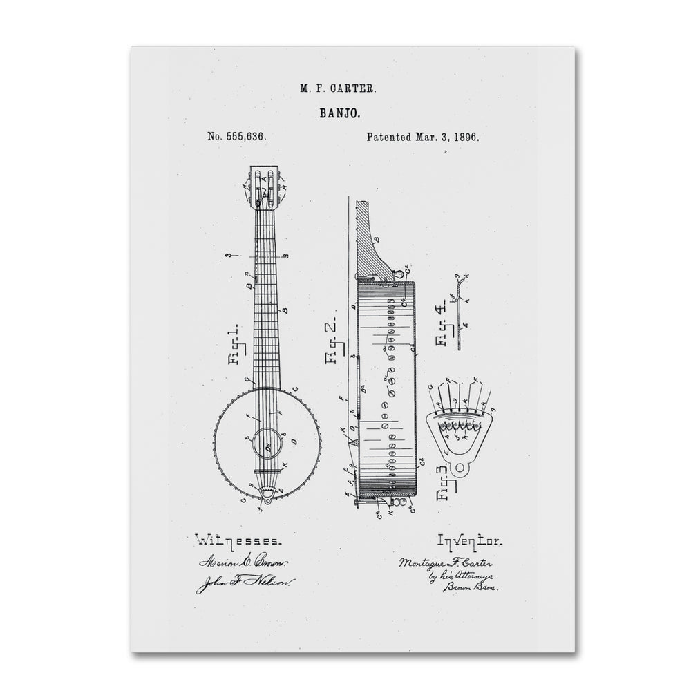 Claire Doherty Vintage Banjo Patent 1896 White 14 x 19 Canvas Art Image 2
