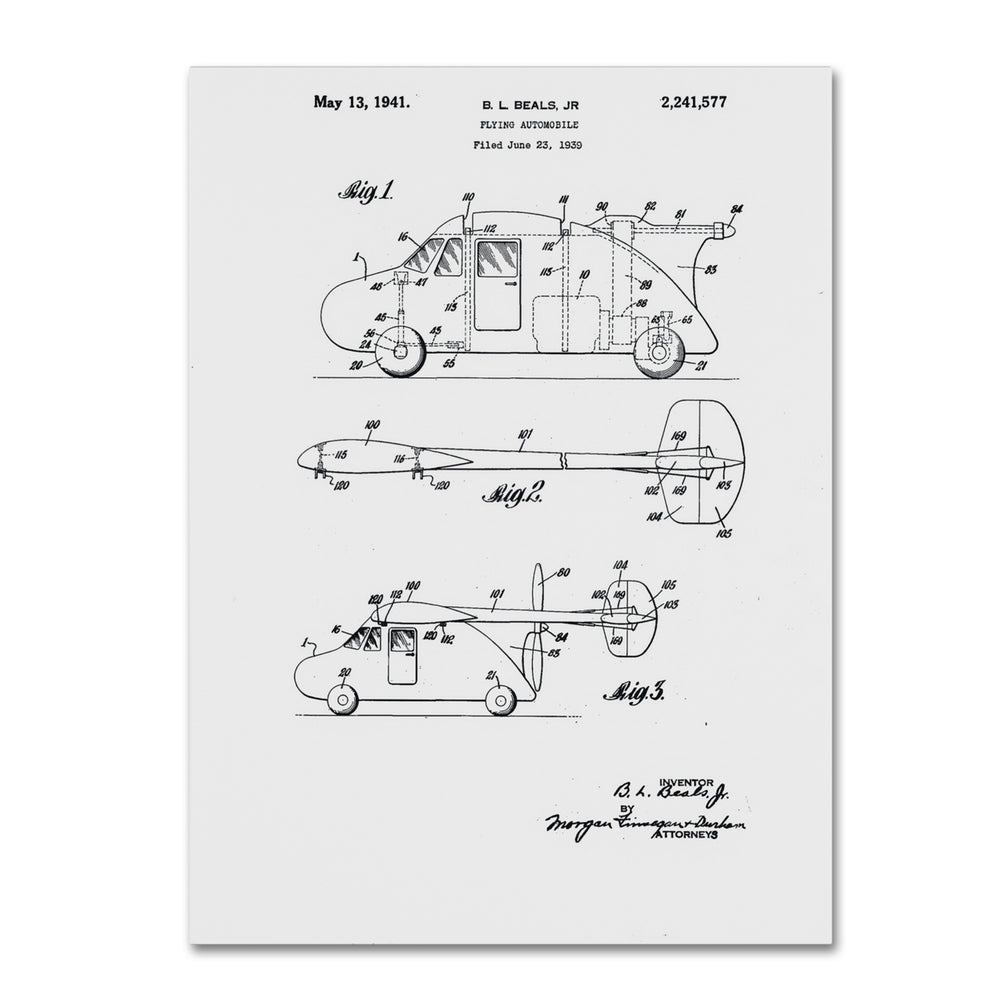 Claire Doherty Flying Car Patent 1941 White 14 x 19 Canvas Art Image 2