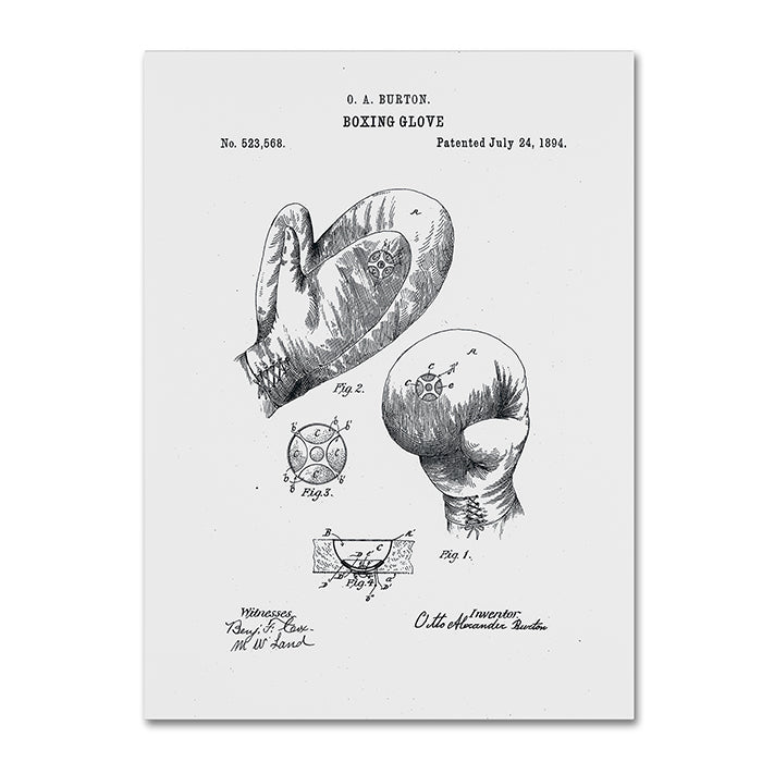 Claire Doherty Boxing Gloves Patent 1894 White 14 x 19 Canvas Art Image 1