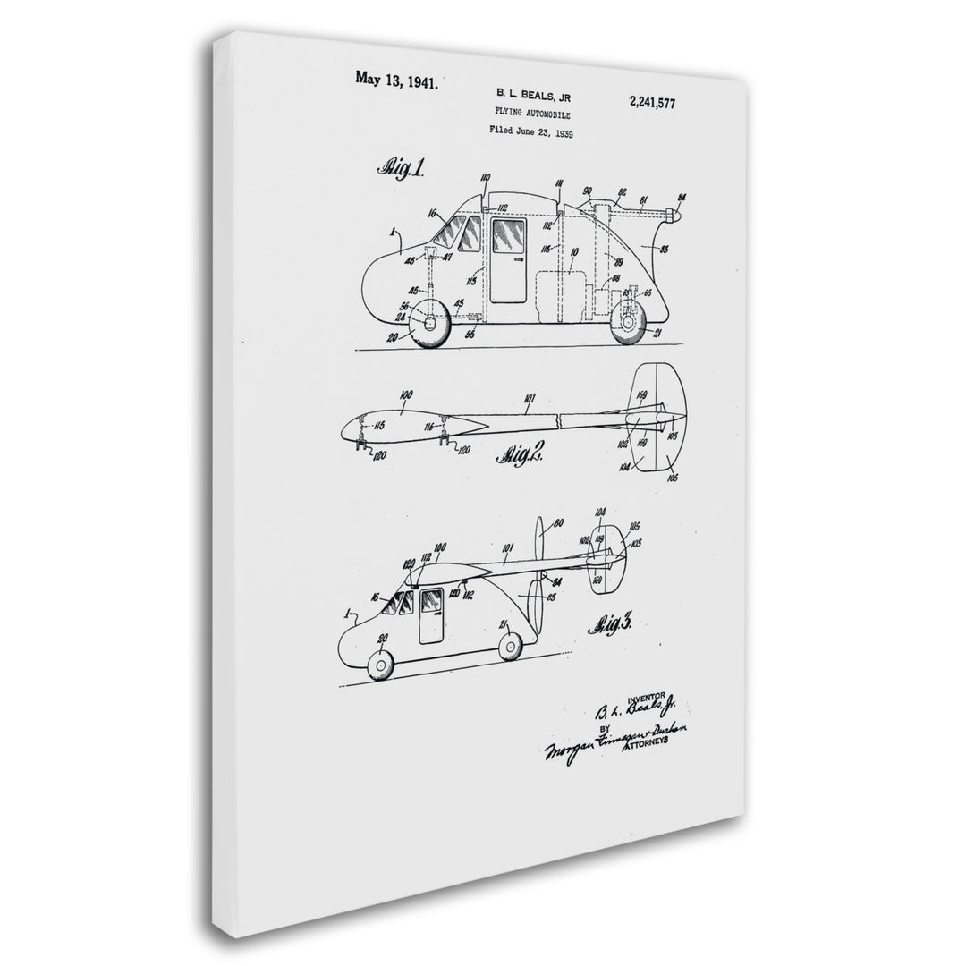 Claire Doherty Flying Car Patent 1941 White 14 x 19 Canvas Art Image 3