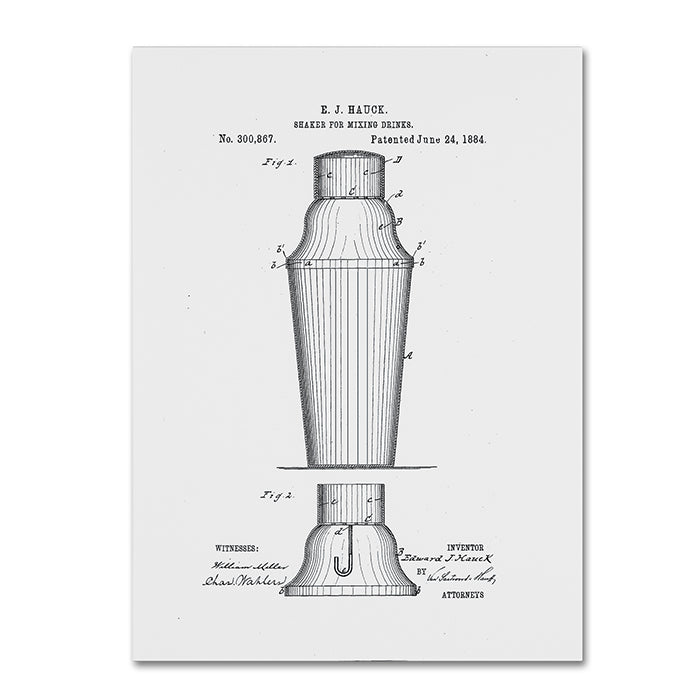 Claire Doherty Cocktail Shaker Patent 1884 White 14 x 19 Canvas Art Image 1