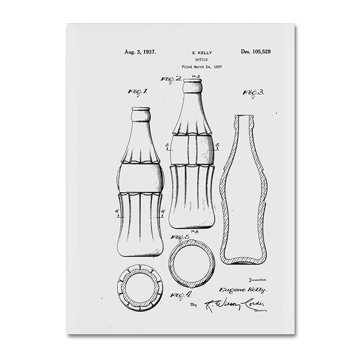 Claire Doherty Coca Cola Bottle Patent 1937 White 14 x 19 Canvas Art Image 1