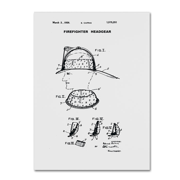 Claire Doherty Firefighter Headgear Patent 1926 White 14 x 19 Canvas Art Image 1