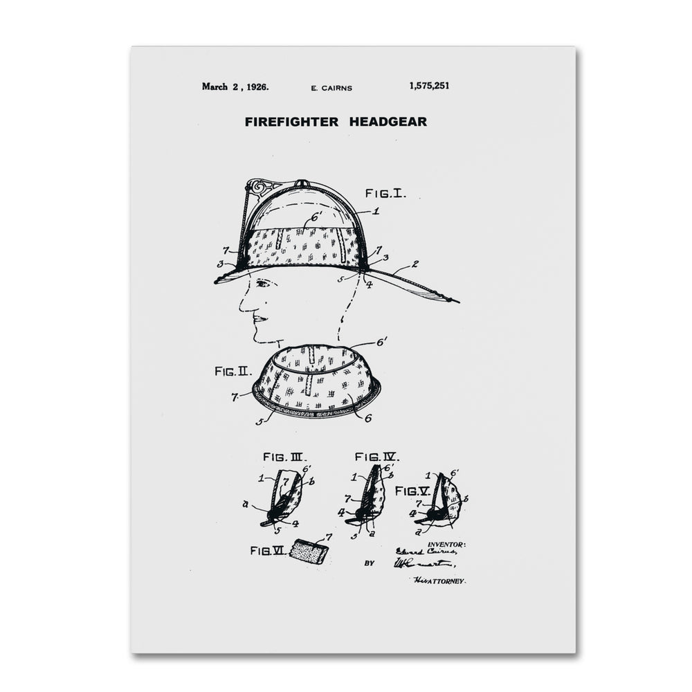 Claire Doherty Firefighter Headgear Patent 1926 White 14 x 19 Canvas Art Image 2