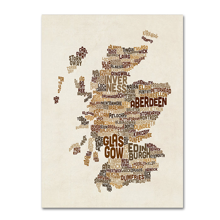 Michael Tompsett Scotland Typography Text Map 3 14 x 19 Canvas Art Image 1