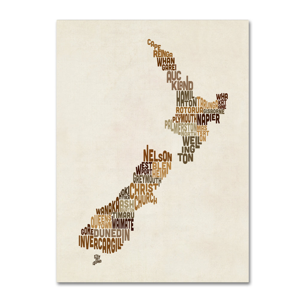 Michael Tompsett  Zealand Typography Map 2 14 x 19 Canvas Art Image 2