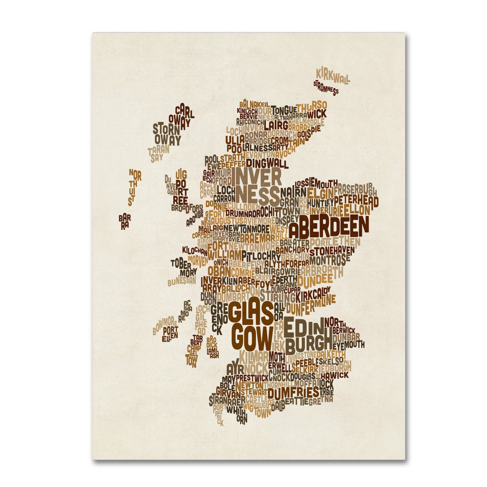 Michael Tompsett Scotland Typography Text Map 3 14 x 19 Canvas Art Image 2
