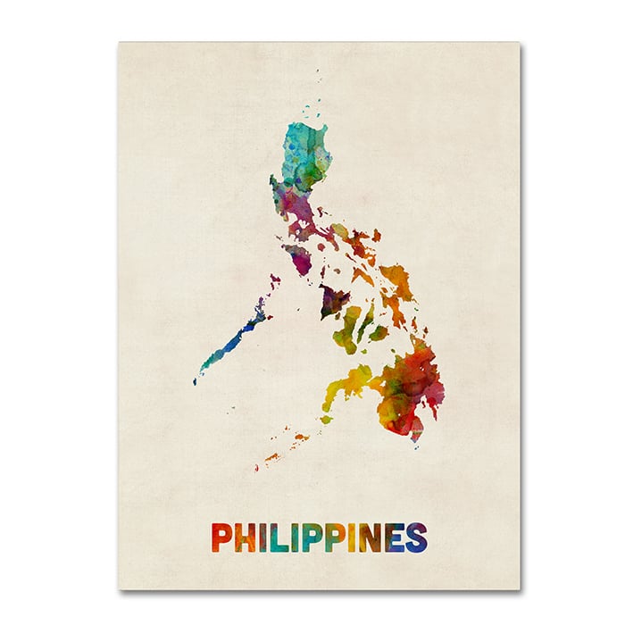 Michael Tompsett Philippines Watercolor Map 14 x 19 Canvas Art Image 1