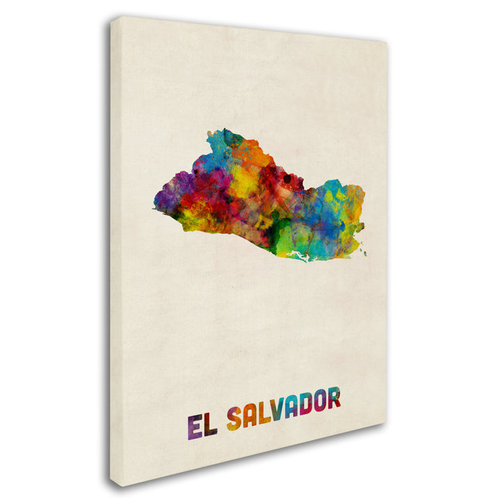 Michael Tompsett El Salvador Watercolor Map 14 x 19 Canvas Art Image 3