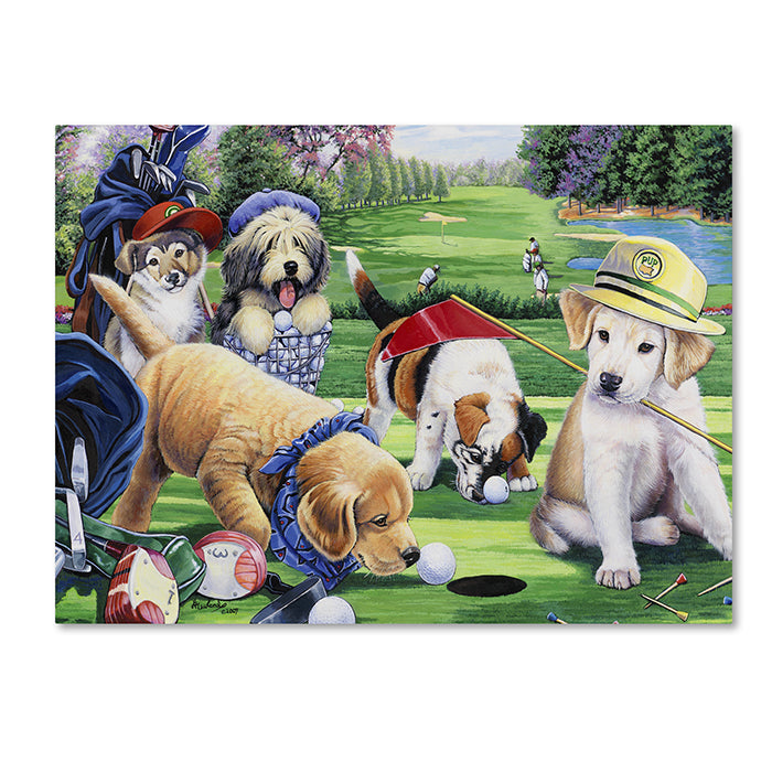 Jenny Newland Golfing Puppies 14 x 19 Canvas Art Image 1