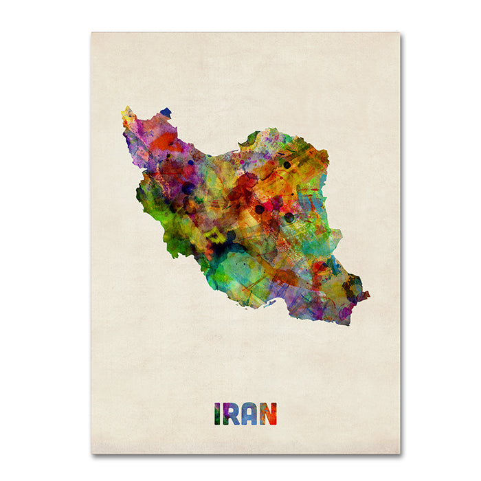 Michael Tompsett Iran Watercolor Map 14 x 19 Canvas Art Image 1