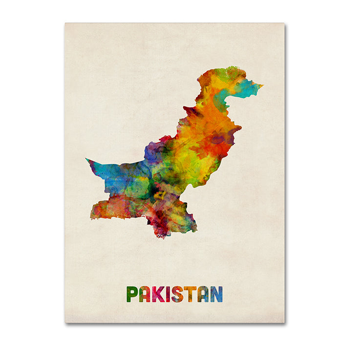 Michael Tompsett Pakistan Watercolor Map 14 x 19 Canvas Art Image 1