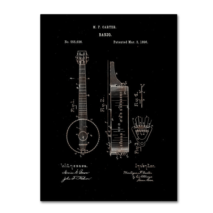 Claire Doherty Vintage Banjo Patent 1896 Black 14 x 19 Canvas Art Image 2