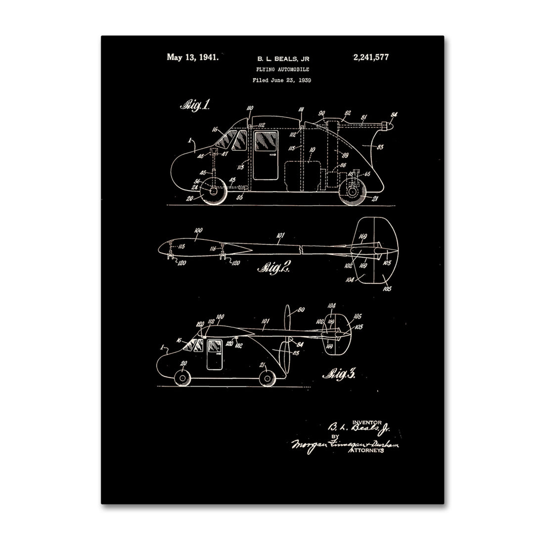 Claire Doherty Flying Car Patent 1941 Black 14 x 19 Canvas Art Image 2