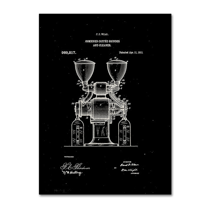 Claire Doherty Coffee Grinder Patent 1911 Black 14 x 19 Canvas Art Image 1