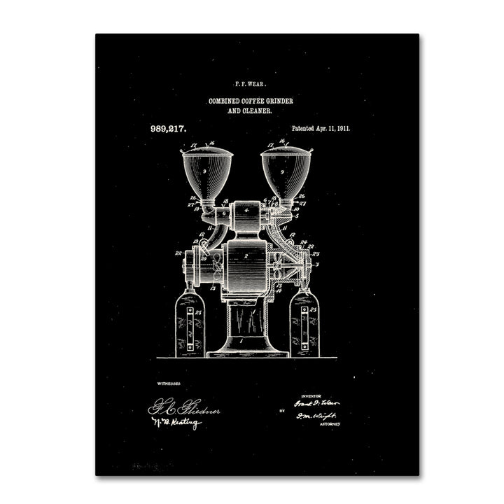 Claire Doherty Coffee Grinder Patent 1911 Black 14 x 19 Canvas Art Image 2