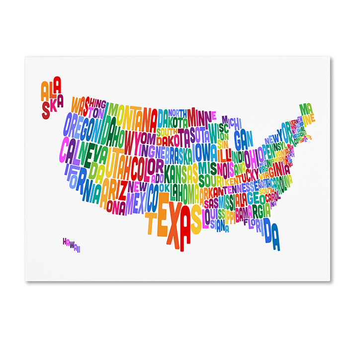 Michael Tompsett US Typography Text Map 14 x 19 Canvas Art Image 1