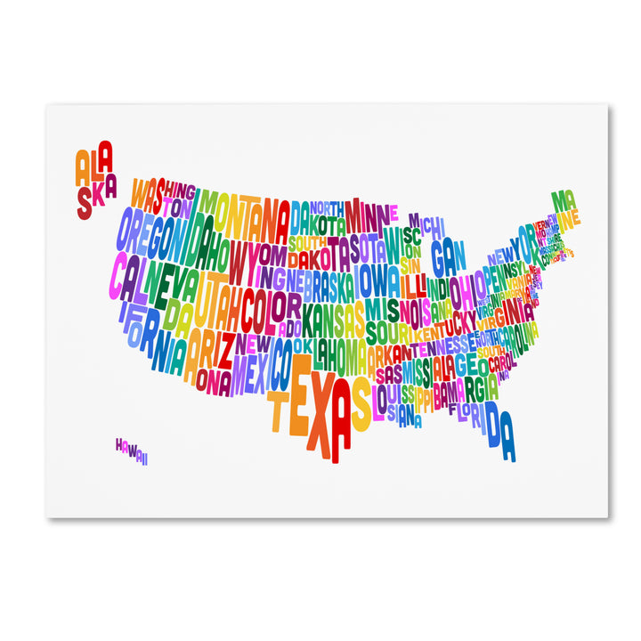 Michael Tompsett US Typography Text Map 14 x 19 Canvas Art Image 2