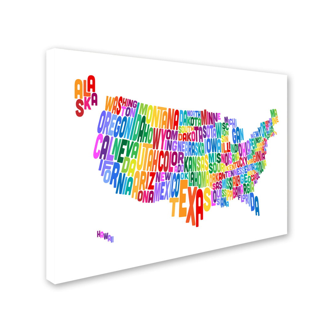 Michael Tompsett US Typography Text Map 14 x 19 Canvas Art Image 3