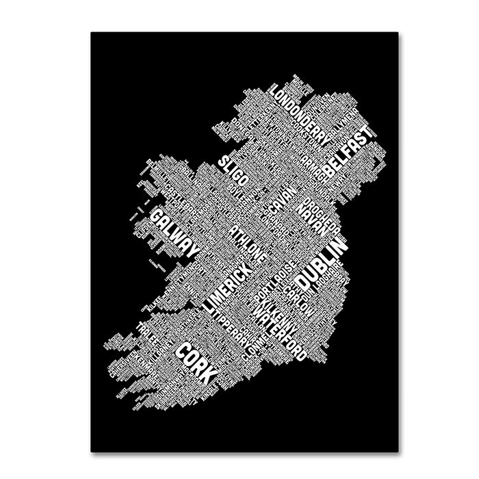 Michael Tompsett Ireland Eire City Text Map BandW 14 x 19 Canvas Art Image 1