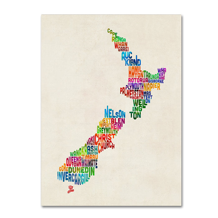 Michael Tompsett Zealand Typography Map 14 x 19 Canvas Art Image 1