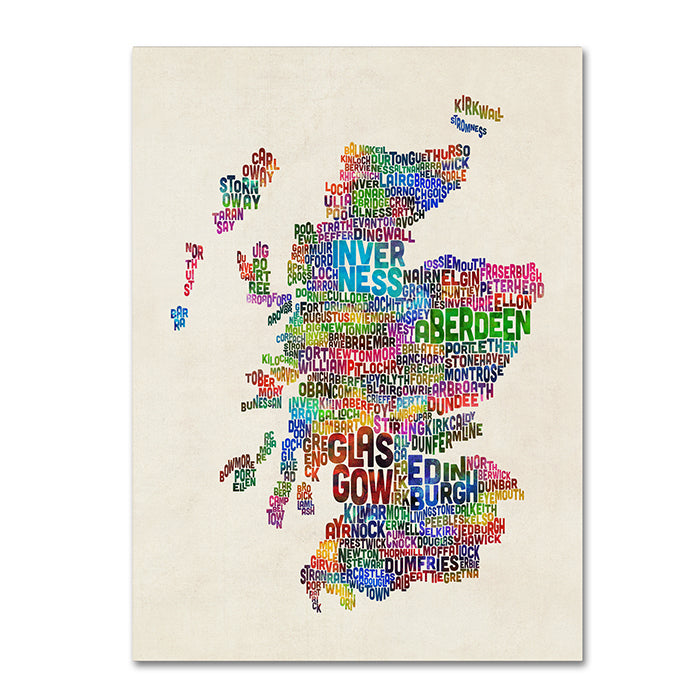 Michael Tompsett Scotland Typography Text Map 14 x 19 Canvas Art Image 1