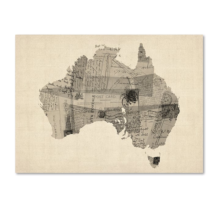 Michael Tompsett Old Postcard Map of Australia 14 x 19 Canvas Art Image 1