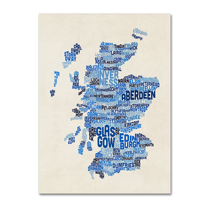 Michael Tompsett Scotland Typography Text Map 2 14 x 19 Canvas Art Image 1