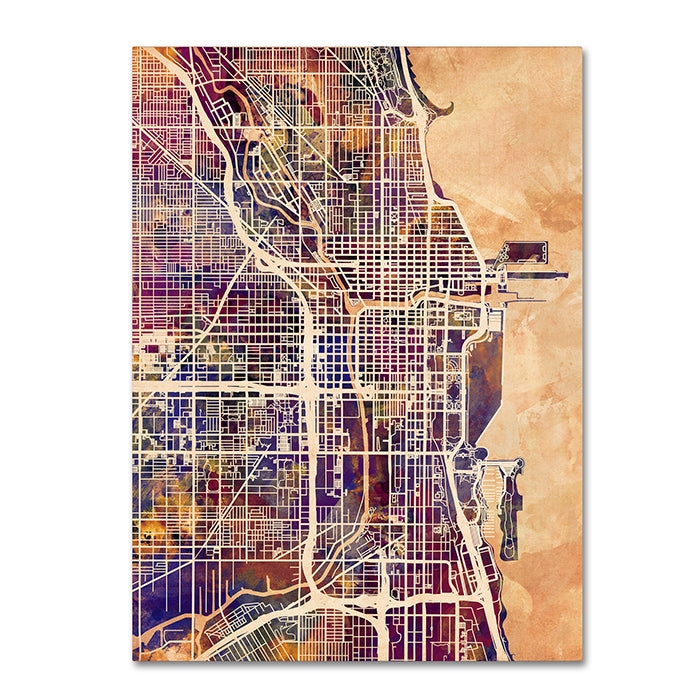 Michael Tompsett Chicago City Street Map 14 x 19 Canvas Art Image 1