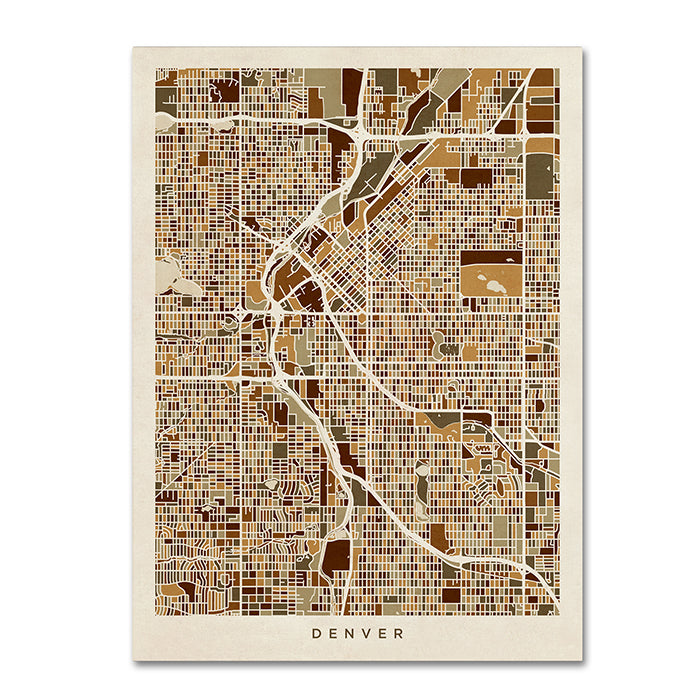 Michael Tompsett Denver CO Street Map Brown 14 x 19 Canvas Art Image 1