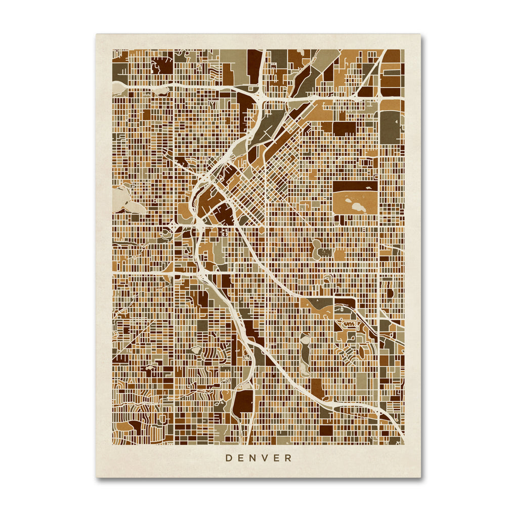 Michael Tompsett Denver CO Street Map Brown 14 x 19 Canvas Art Image 2