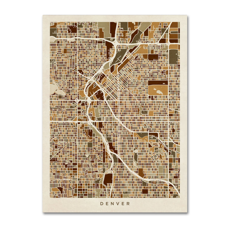 Michael Tompsett Denver CO Street Map Brown 14 x 19 Canvas Art Image 2