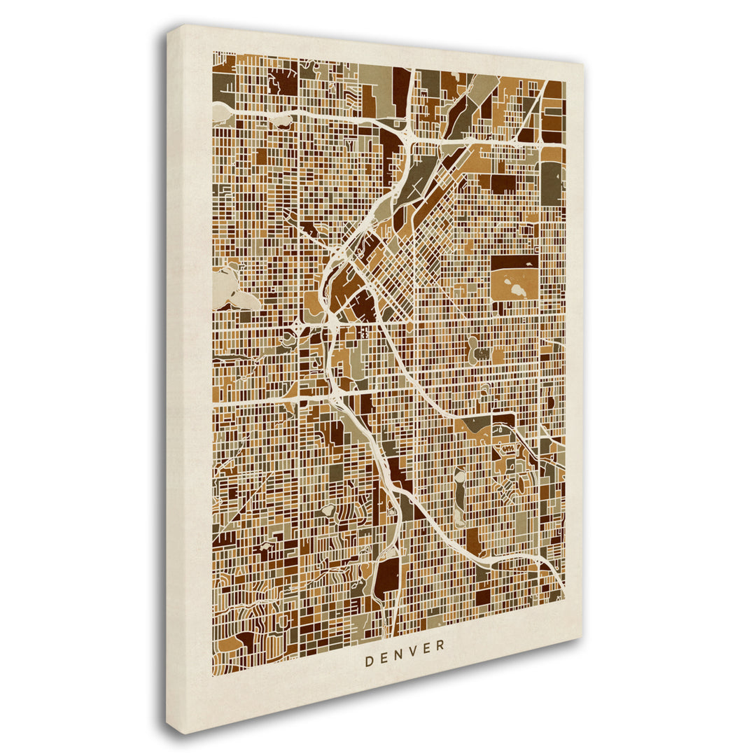 Michael Tompsett Denver CO Street Map Brown 14 x 19 Canvas Art Image 3