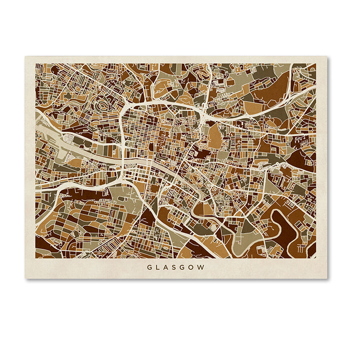 Michael Tompsett Glasgow Street Map Brown 14 x 19 Canvas Art Image 1