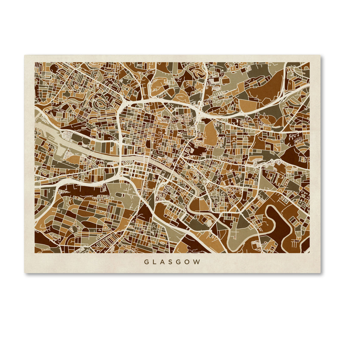 Michael Tompsett Glasgow Street Map Brown 14 x 19 Canvas Art Image 2