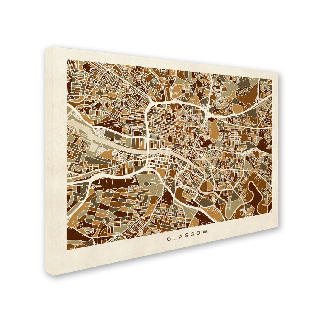 Michael Tompsett Glasgow Street Map Brown 14 x 19 Canvas Art Image 3