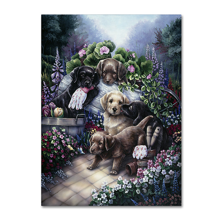 Jenny Newland Gardening Puppies 14 x 19 Canvas Art Image 1