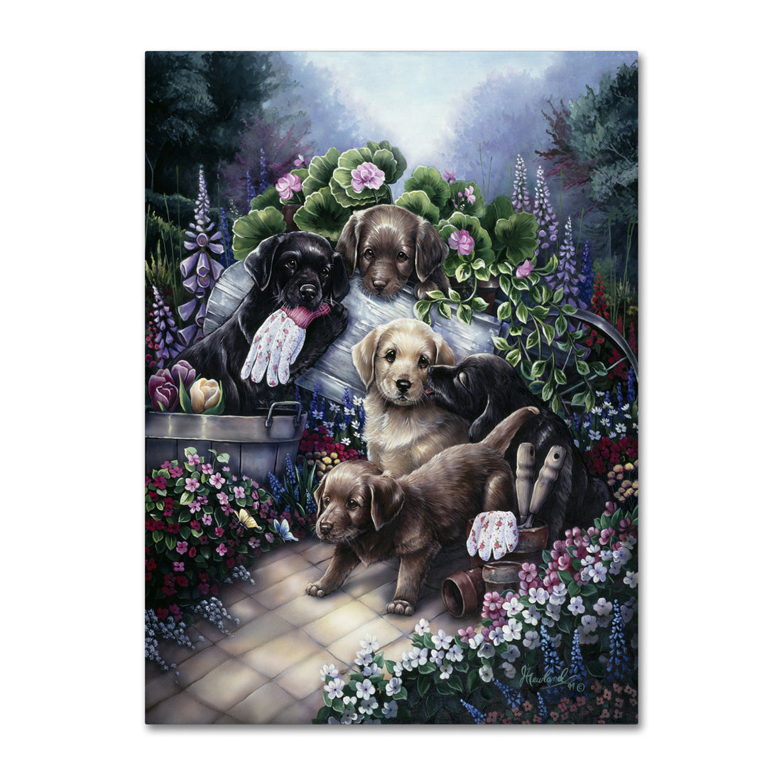 Jenny Newland Gardening Puppies 14 x 19 Canvas Art Image 2