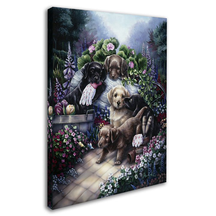 Jenny Newland Gardening Puppies 14 x 19 Canvas Art Image 3