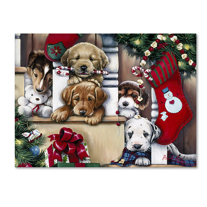 Jenny Newland Christmas Puppies On The Loose 14 x 19 Canvas Art Image 1