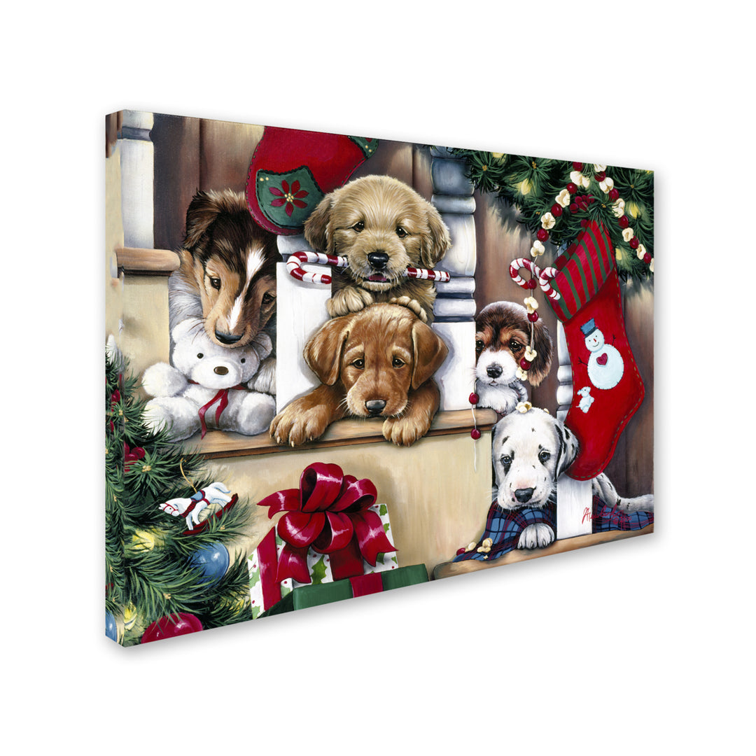 Jenny Newland Christmas Puppies On The Loose 14 x 19 Canvas Art Image 3