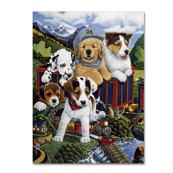 Jenny Newland Choo Choo Puppies 14 x 19 Canvas Art Image 1