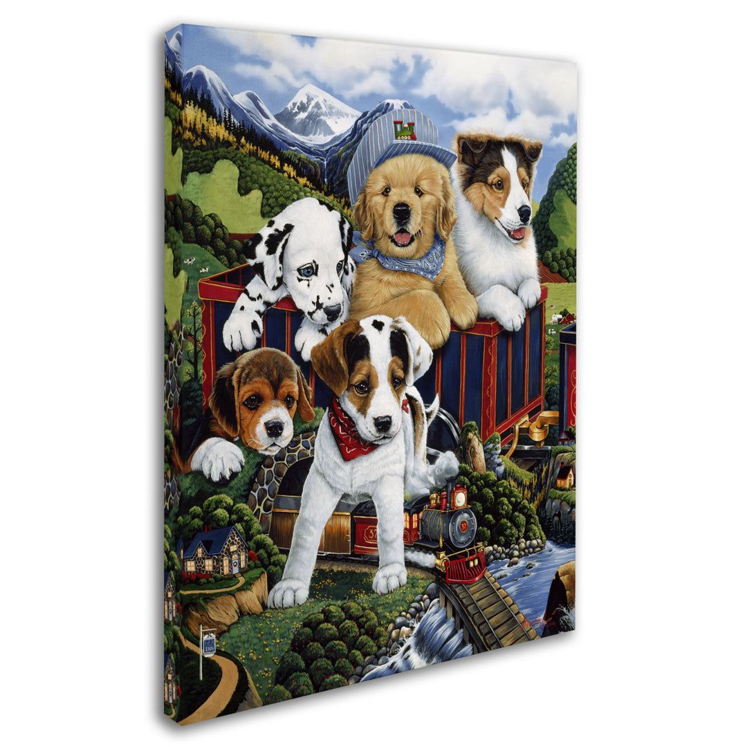 Jenny Newland Choo Choo Puppies 14 x 19 Canvas Art Image 3