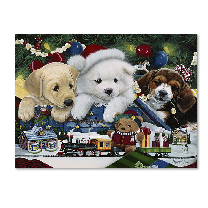 Jenny Newland Curious Christmas Pups 14 x 19 Canvas Art Image 1