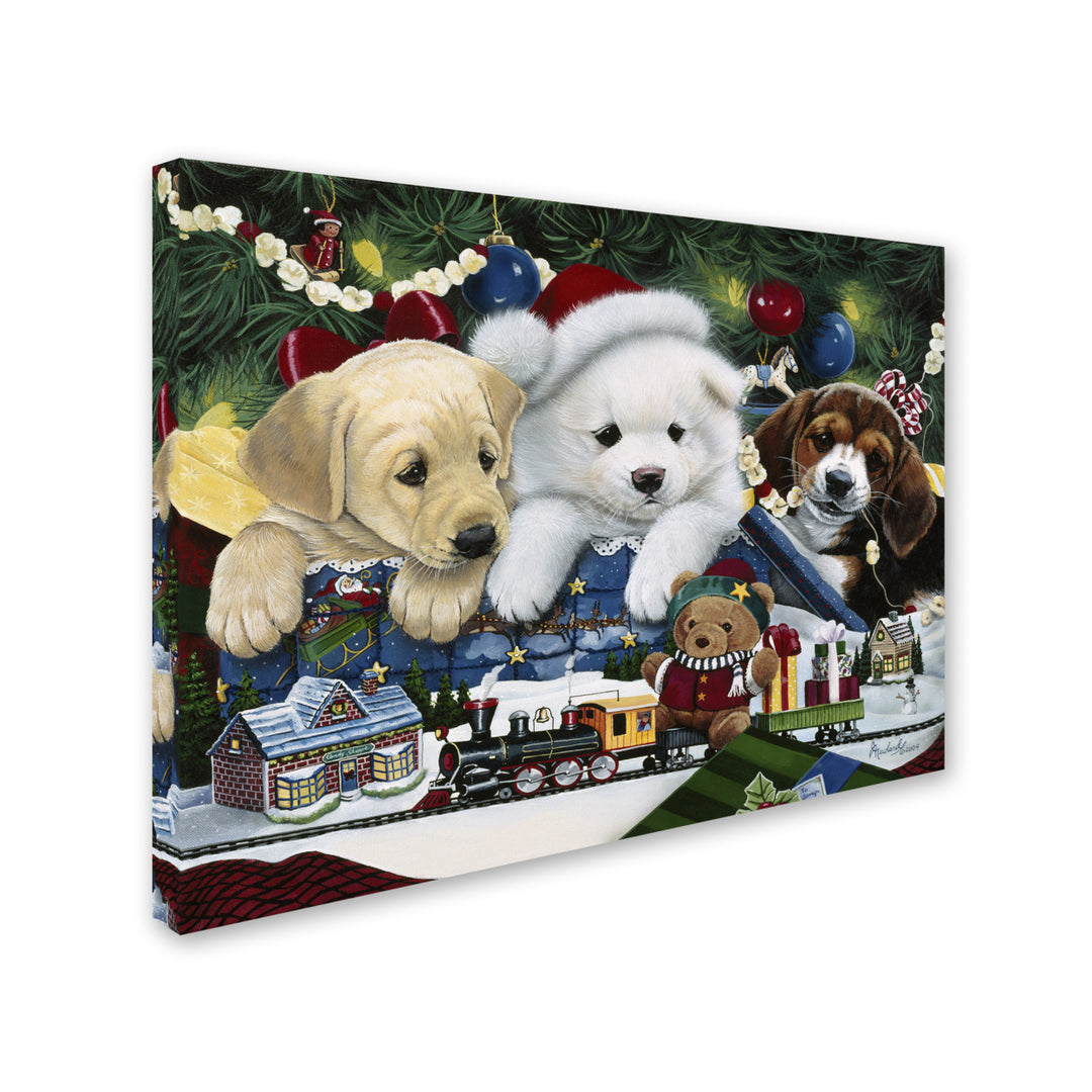 Jenny Newland Curious Christmas Pups 14 x 19 Canvas Art Image 3