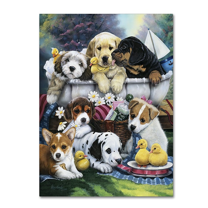 Jenny Newland Bath Time Pups 14 x 19 Canvas Art Image 1