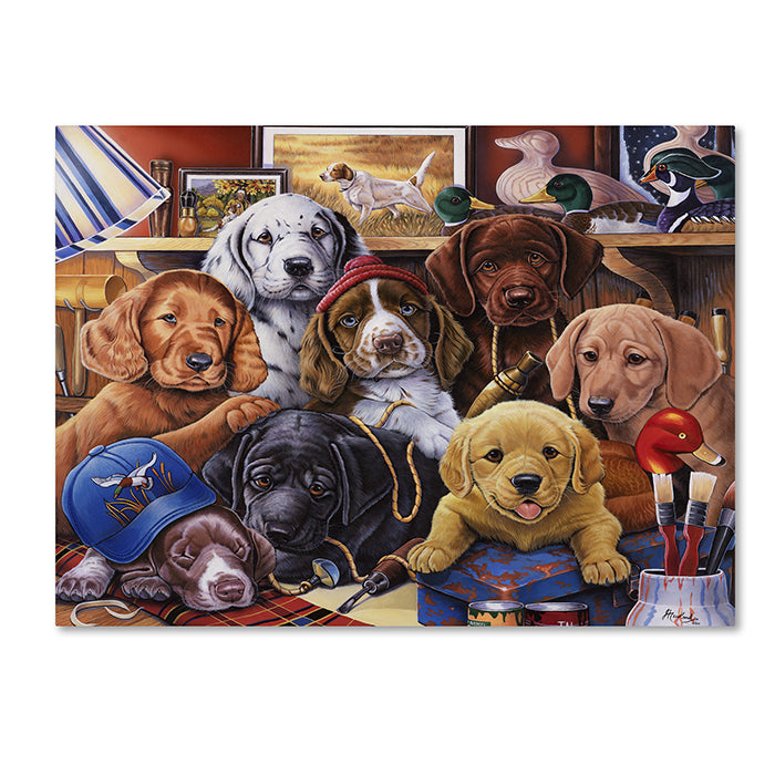 Jenny Newland Grandpa?s Puppies 14 x 19 Canvas Art Image 1