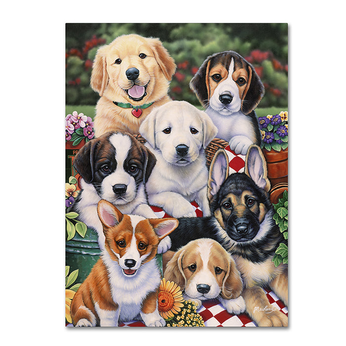 Jenny Newland Garden Puppies 14 x 19 Canvas Art Image 1