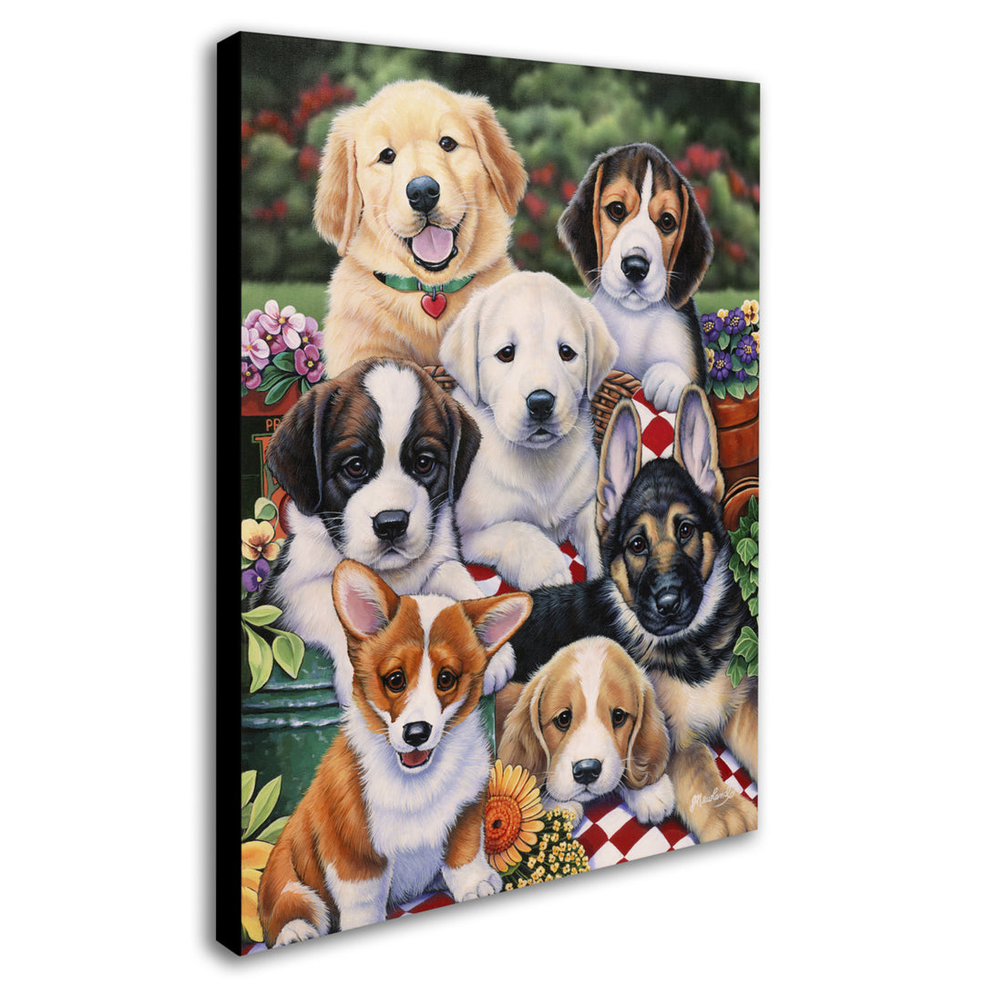 Jenny Newland Garden Puppies 14 x 19 Canvas Art Image 3